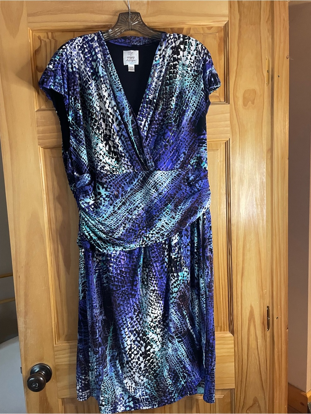 Suzi Chin for Maggy Boutique Teal Purple Blue Faux-Wrap Dress